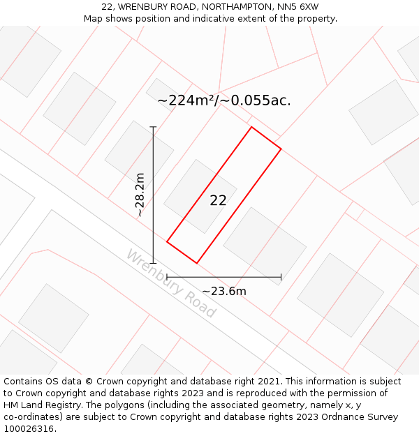 22, WRENBURY ROAD, NORTHAMPTON, NN5 6XW: Plot and title map