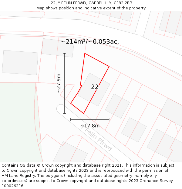 22, Y FELIN FFRWD, CAERPHILLY, CF83 2RB: Plot and title map