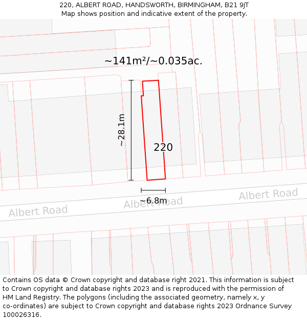 220, ALBERT ROAD, HANDSWORTH, BIRMINGHAM, B21 9JT: Plot and title map