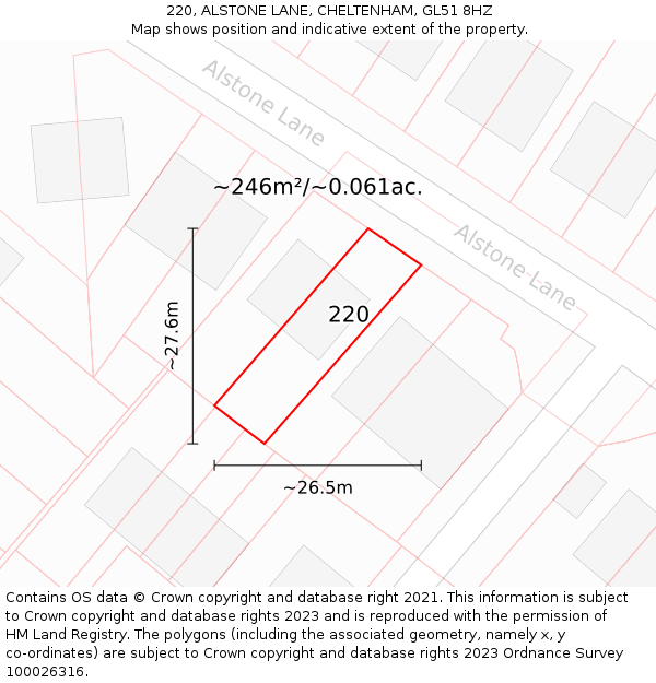 220, ALSTONE LANE, CHELTENHAM, GL51 8HZ: Plot and title map