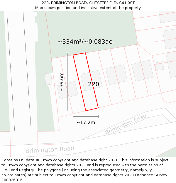 220, BRIMINGTON ROAD, CHESTERFIELD, S41 0ST: Plot and title map