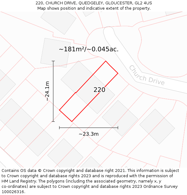 220, CHURCH DRIVE, QUEDGELEY, GLOUCESTER, GL2 4US: Plot and title map