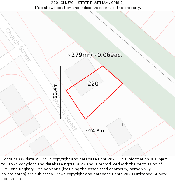 220, CHURCH STREET, WITHAM, CM8 2JJ: Plot and title map