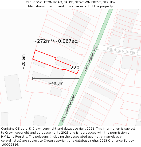 220, CONGLETON ROAD, TALKE, STOKE-ON-TRENT, ST7 1LW: Plot and title map