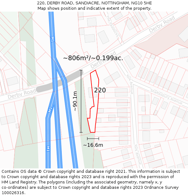 220, DERBY ROAD, SANDIACRE, NOTTINGHAM, NG10 5HE: Plot and title map