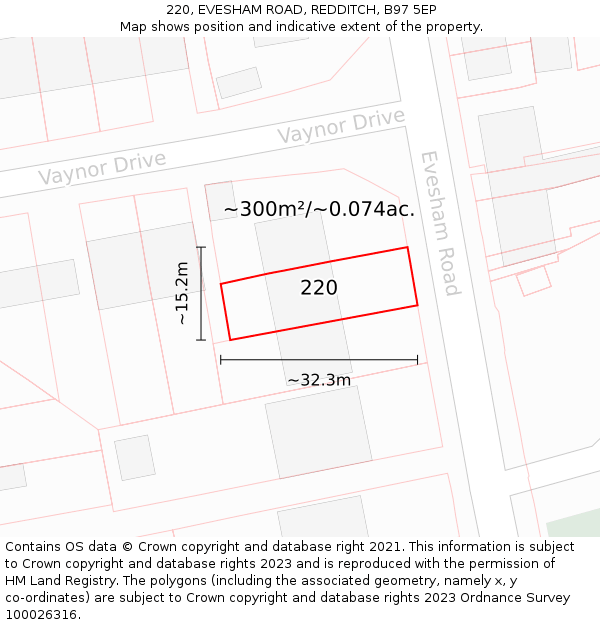 220, EVESHAM ROAD, REDDITCH, B97 5EP: Plot and title map