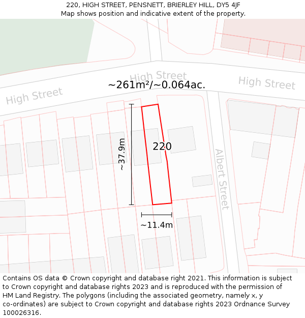 220, HIGH STREET, PENSNETT, BRIERLEY HILL, DY5 4JF: Plot and title map