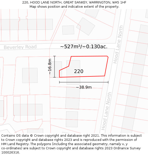 220, HOOD LANE NORTH, GREAT SANKEY, WARRINGTON, WA5 1HF: Plot and title map