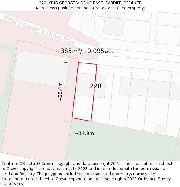 220, KING GEORGE V DRIVE EAST, CARDIFF, CF14 4ER: Plot and title map