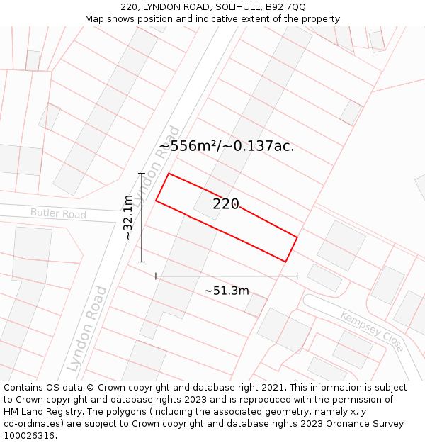 220, LYNDON ROAD, SOLIHULL, B92 7QQ: Plot and title map