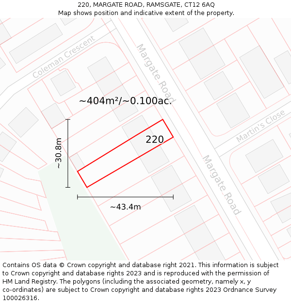 220, MARGATE ROAD, RAMSGATE, CT12 6AQ: Plot and title map