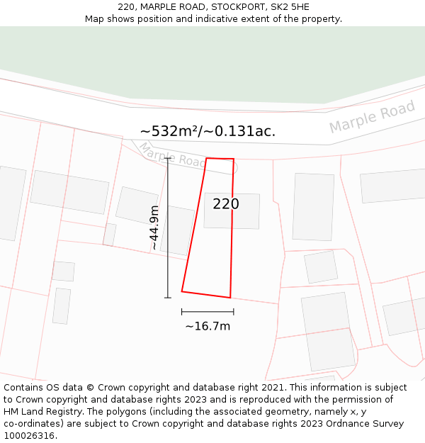 220, MARPLE ROAD, STOCKPORT, SK2 5HE: Plot and title map