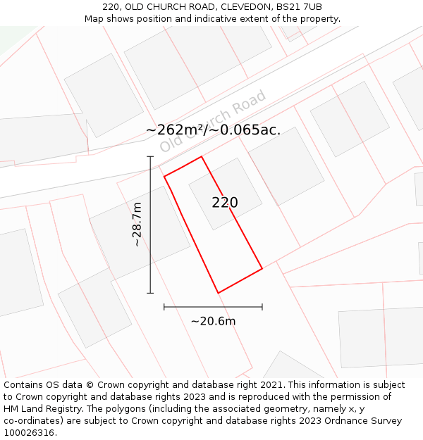 220, OLD CHURCH ROAD, CLEVEDON, BS21 7UB: Plot and title map