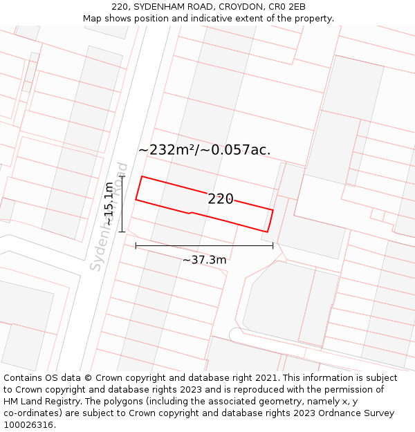 220, SYDENHAM ROAD, CROYDON, CR0 2EB: Plot and title map