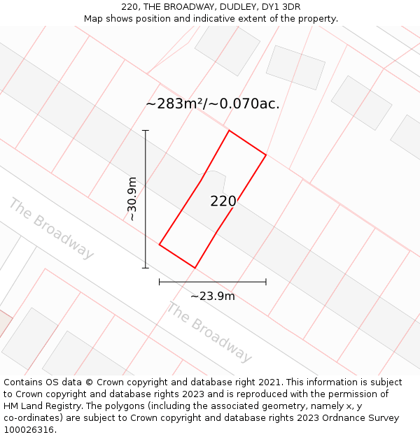 220, THE BROADWAY, DUDLEY, DY1 3DR: Plot and title map