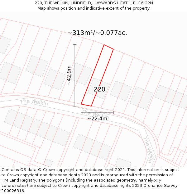 220, THE WELKIN, LINDFIELD, HAYWARDS HEATH, RH16 2PN: Plot and title map