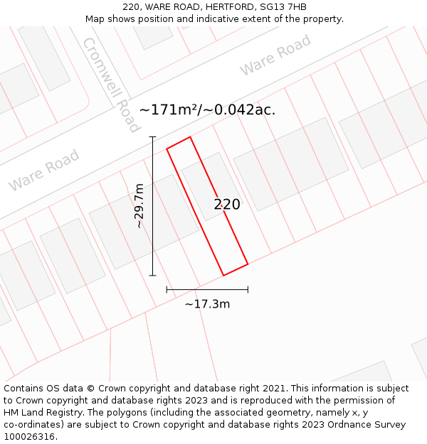 220, WARE ROAD, HERTFORD, SG13 7HB: Plot and title map