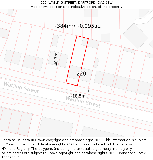 220, WATLING STREET, DARTFORD, DA2 6EW: Plot and title map