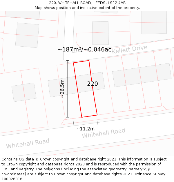 220, WHITEHALL ROAD, LEEDS, LS12 4AR: Plot and title map