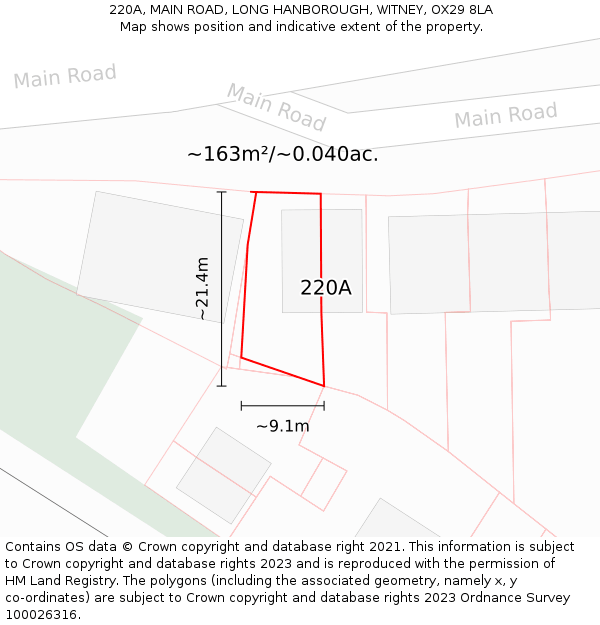 220A, MAIN ROAD, LONG HANBOROUGH, WITNEY, OX29 8LA: Plot and title map