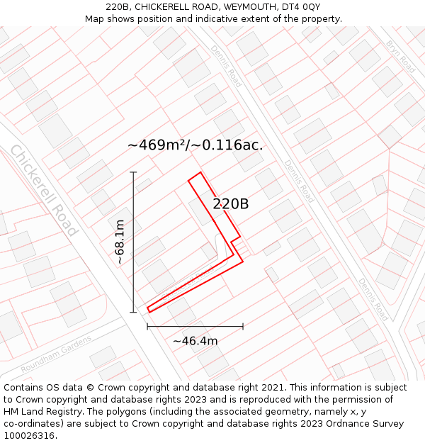 220B, CHICKERELL ROAD, WEYMOUTH, DT4 0QY: Plot and title map