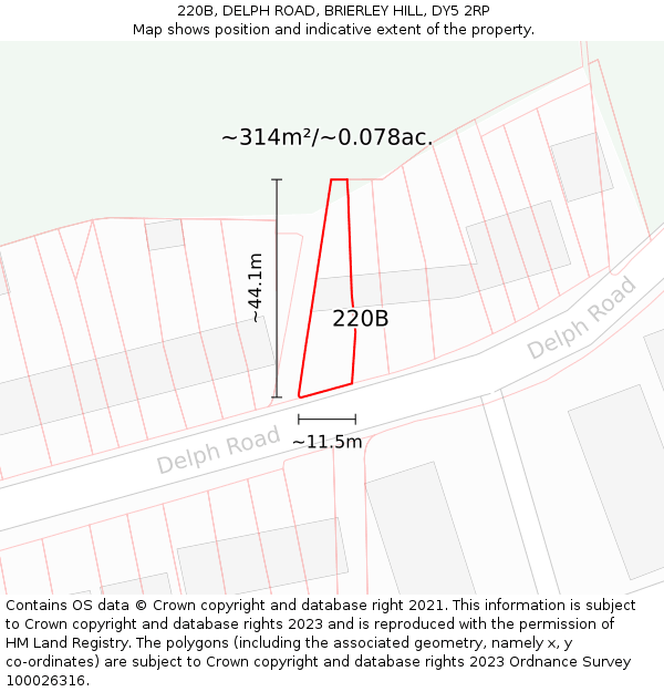 220B, DELPH ROAD, BRIERLEY HILL, DY5 2RP: Plot and title map