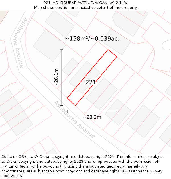 221, ASHBOURNE AVENUE, WIGAN, WN2 1HW: Plot and title map