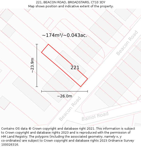 221, BEACON ROAD, BROADSTAIRS, CT10 3DY: Plot and title map