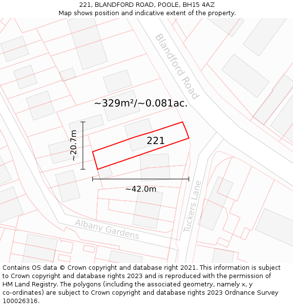 221, BLANDFORD ROAD, POOLE, BH15 4AZ: Plot and title map