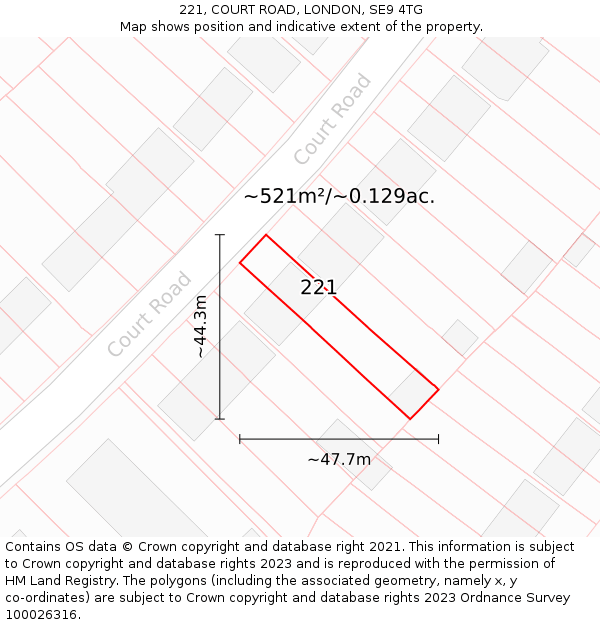 221, COURT ROAD, LONDON, SE9 4TG: Plot and title map
