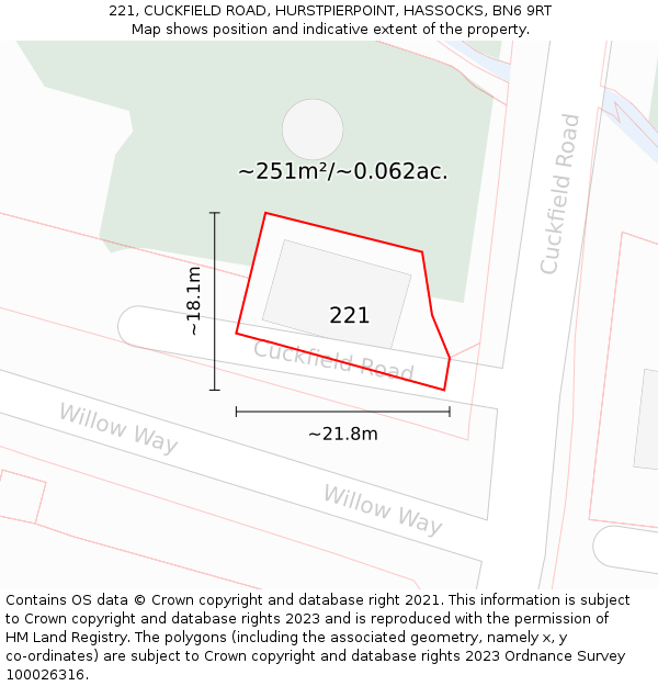 221, CUCKFIELD ROAD, HURSTPIERPOINT, HASSOCKS, BN6 9RT: Plot and title map