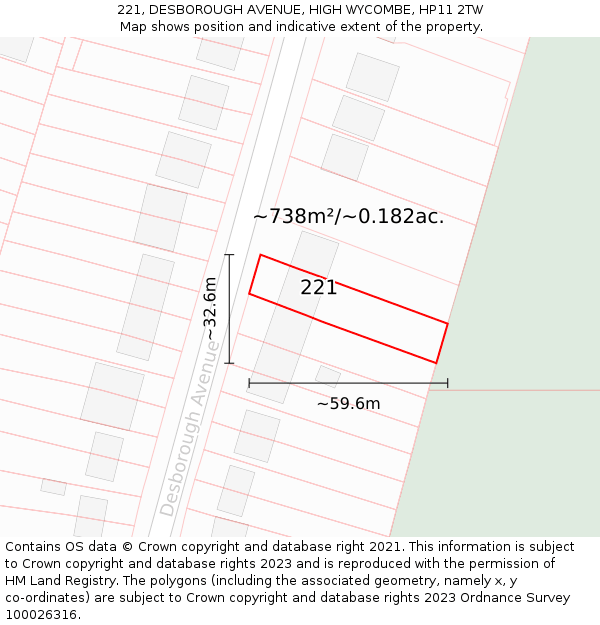 221, DESBOROUGH AVENUE, HIGH WYCOMBE, HP11 2TW: Plot and title map