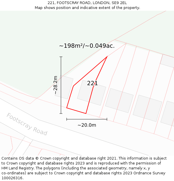 221, FOOTSCRAY ROAD, LONDON, SE9 2EL: Plot and title map