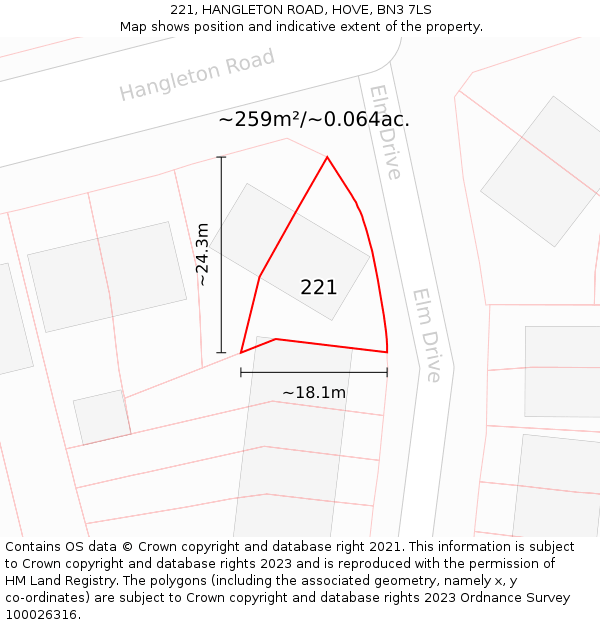 221, HANGLETON ROAD, HOVE, BN3 7LS: Plot and title map