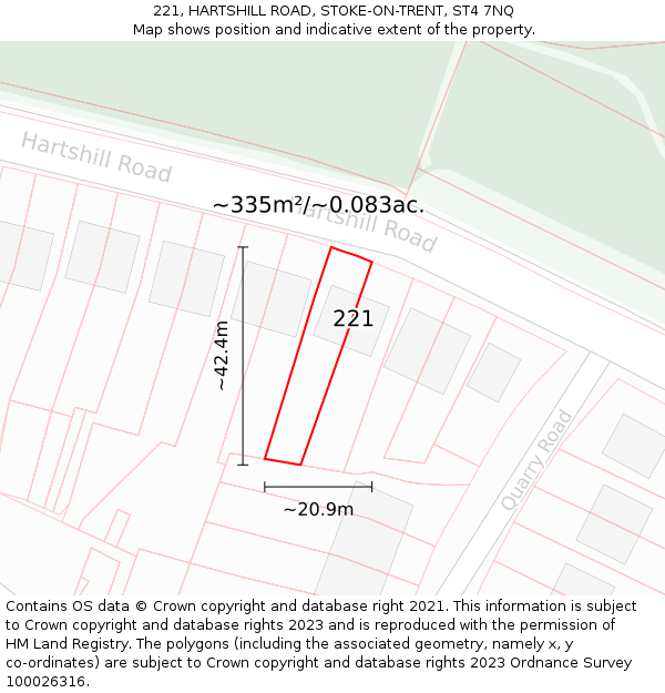 221, HARTSHILL ROAD, STOKE-ON-TRENT, ST4 7NQ: Plot and title map