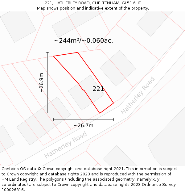 221, HATHERLEY ROAD, CHELTENHAM, GL51 6HF: Plot and title map