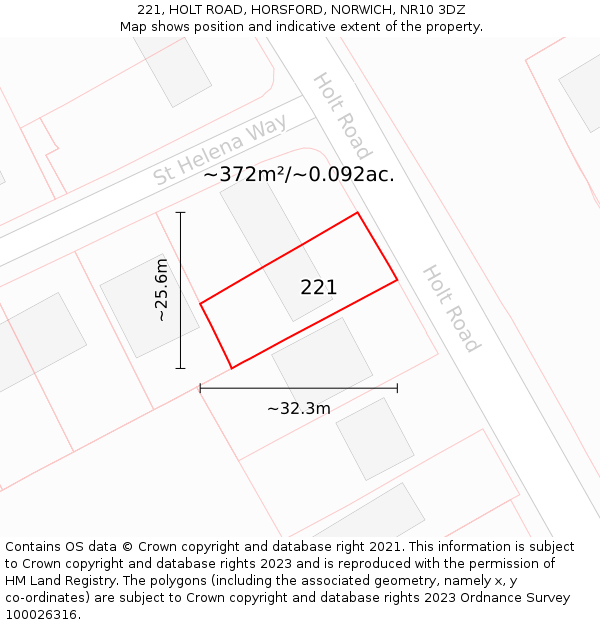 221, HOLT ROAD, HORSFORD, NORWICH, NR10 3DZ: Plot and title map