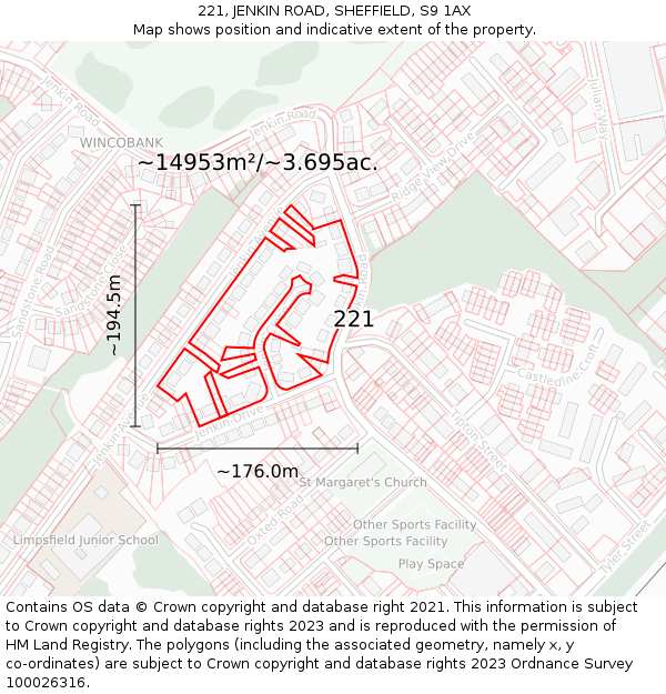 221, JENKIN ROAD, SHEFFIELD, S9 1AX: Plot and title map