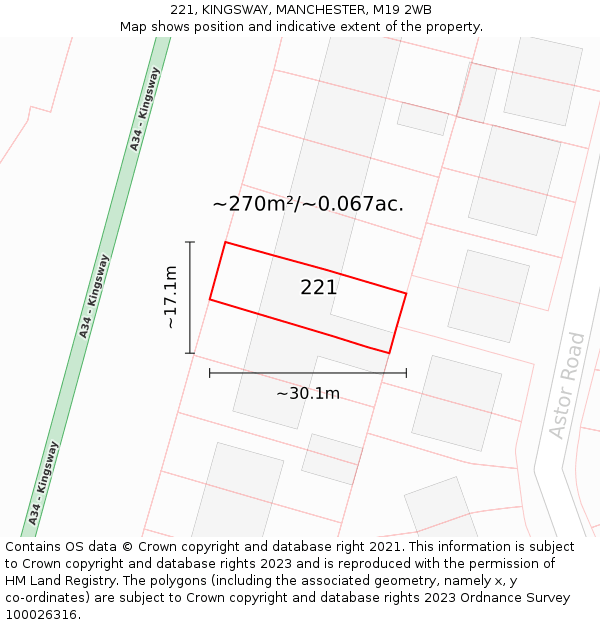 221, KINGSWAY, MANCHESTER, M19 2WB: Plot and title map