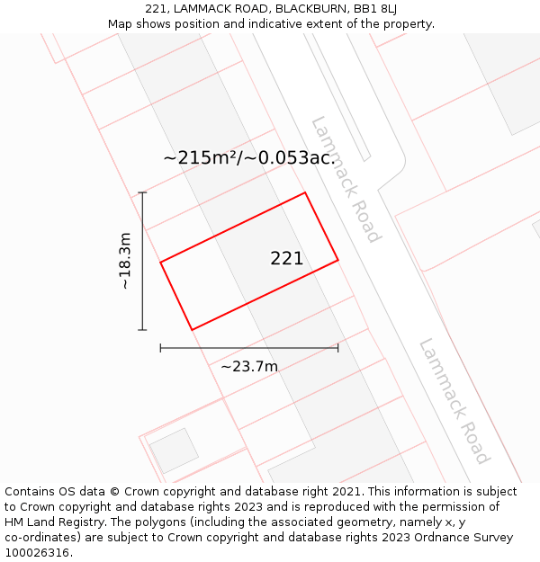 221, LAMMACK ROAD, BLACKBURN, BB1 8LJ: Plot and title map