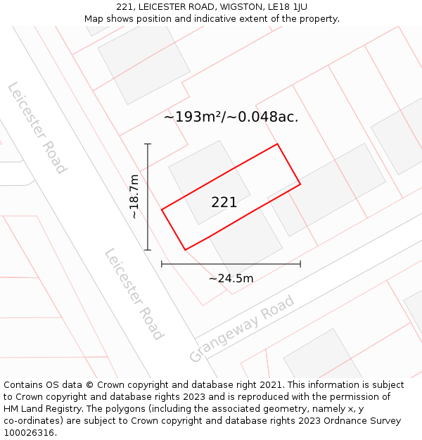 221, LEICESTER ROAD, WIGSTON, LE18 1JU: Plot and title map