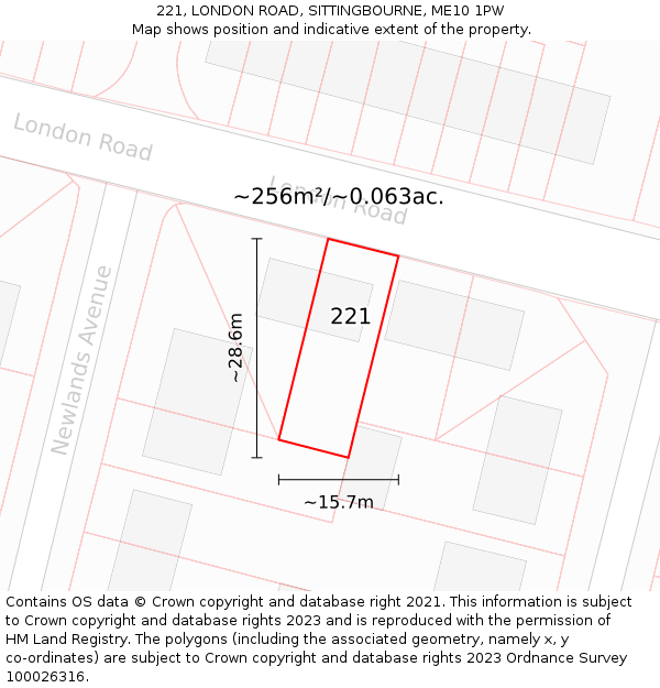 221, LONDON ROAD, SITTINGBOURNE, ME10 1PW: Plot and title map