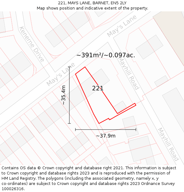 221, MAYS LANE, BARNET, EN5 2LY: Plot and title map