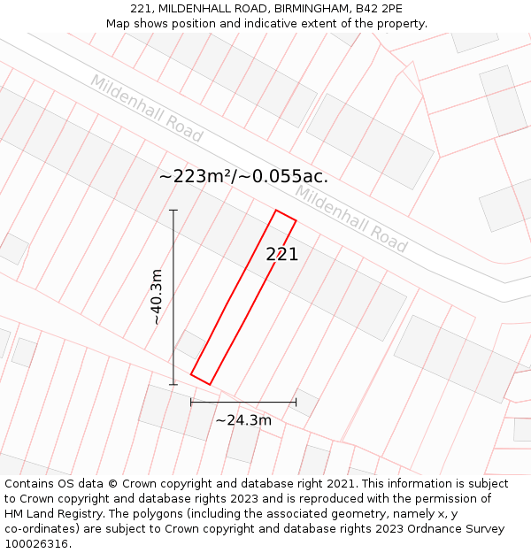 221, MILDENHALL ROAD, BIRMINGHAM, B42 2PE: Plot and title map