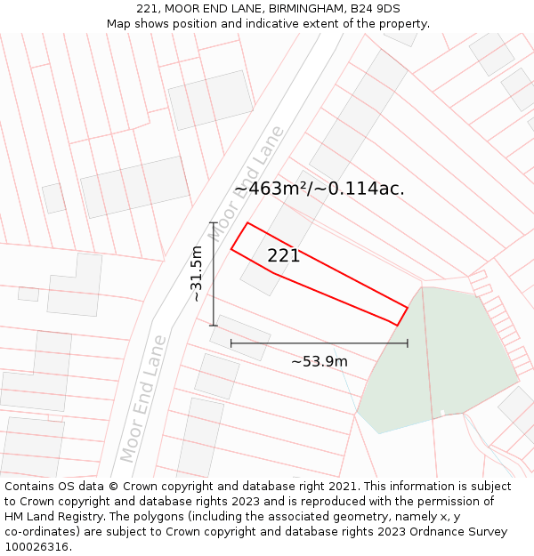 221, MOOR END LANE, BIRMINGHAM, B24 9DS: Plot and title map