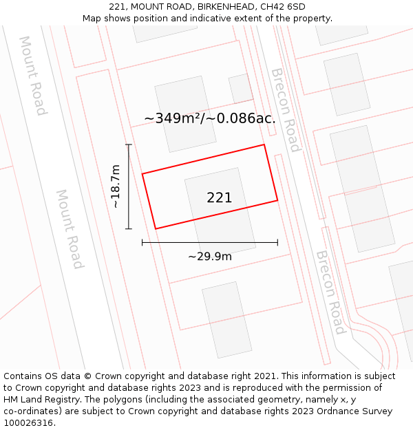 221, MOUNT ROAD, BIRKENHEAD, CH42 6SD: Plot and title map