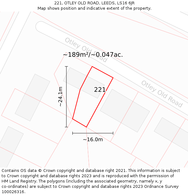 221, OTLEY OLD ROAD, LEEDS, LS16 6JR: Plot and title map