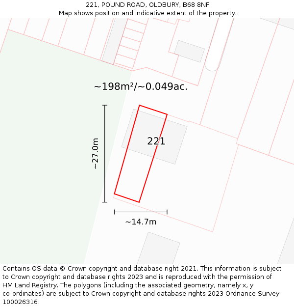 221, POUND ROAD, OLDBURY, B68 8NF: Plot and title map