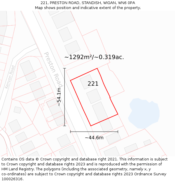 221, PRESTON ROAD, STANDISH, WIGAN, WN6 0PA: Plot and title map