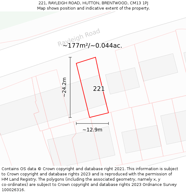 221, RAYLEIGH ROAD, HUTTON, BRENTWOOD, CM13 1PJ: Plot and title map